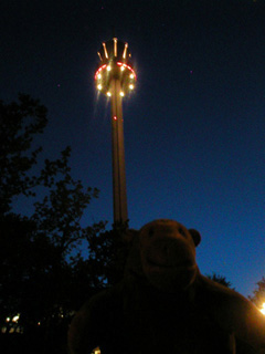 Mr Monkey looking up at the Liseberg Tower