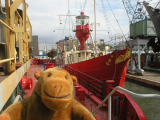 Mr Monkey looking at the lightship Fladen
