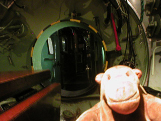 Mr Monkey beside a table in the crew quarters