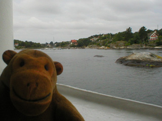Mr Monkey looking at houses on a small island