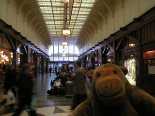 Mr Monkey in the main hall of Gothenburg central station