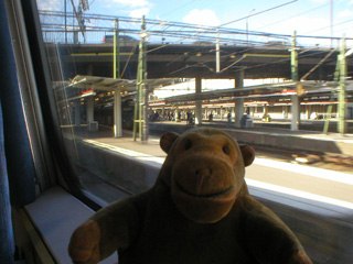 Mr Monkey arriving at Stockholm central railway station