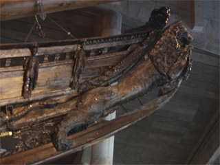 A side view of the figurehead of the Vasa