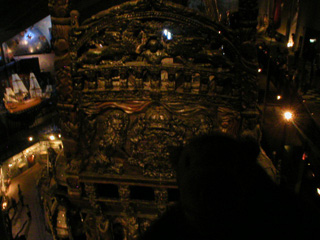 Mr Monkey looking down on the carved stern of the Vasa