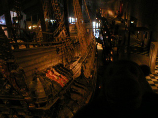 Mr Monkey looking down on the starboard side of the Vasa