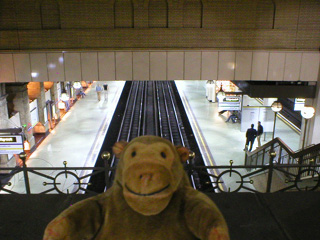 Mr Monkey looking down on the tracks at Gloucester Road station
