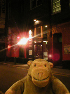 Mr Monkey outside the Belgo restaurant
