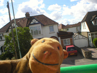 Mr Monkey looking at some semi-detached houses