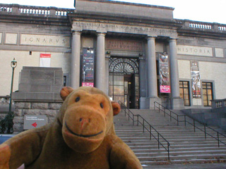 Mr Monkey on the steps outside the Museum of Art and History