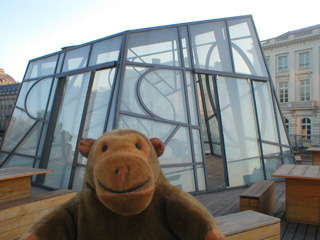 Mr Monkey looking at the Safe and Sorry Pavilion