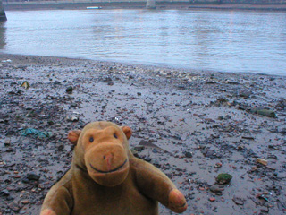 Mr Monkey studying the Thames foreshore
