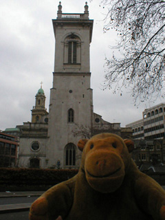 Mr Monkey crossing the road to St. Andrew Holborn