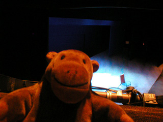 Mr Monkey looking at the stage of the Barbican