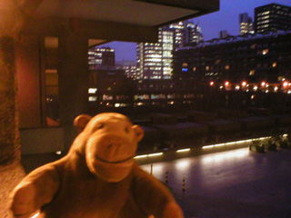 Mr Monkey leaving the Barbican at dusk