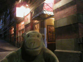 Mr Monkey outside El Torero Spanish restaurant