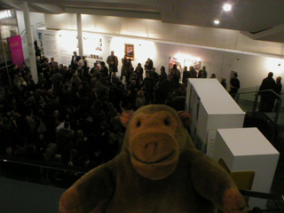 Mr Monkey looking down on the after-launch party at Urbis