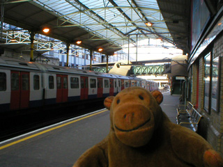 Mr Monkey on a platform at Farrindon station