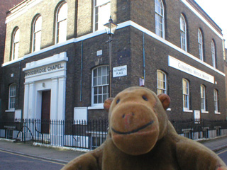 Mr Monkey outside Woodbridge Chapel