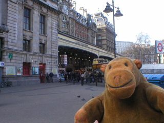 Mr Monkey outside Victoria station