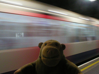 Mr Monkey waiting for a tube train to stop