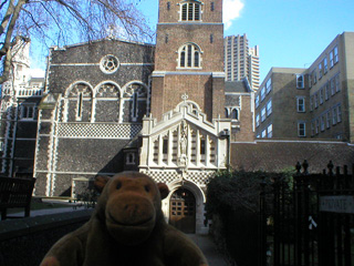 Mr Monkey outside St Bartholomew the Great church