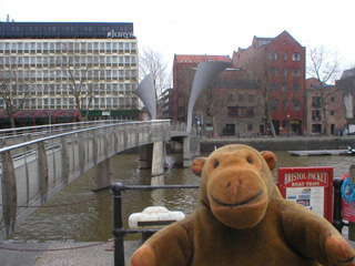 Mr Monkey next to a bascule bridge