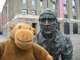 Mr Monkey beside the statue of John Cabot