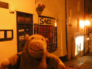Mr Monkey outside the Sazz restaurant