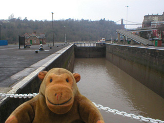 Mr Monkey looking at the lock of the floating harbour