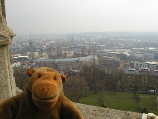 Mr Monkey looking east from the Cabot Tower