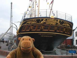 Mr Monkey examining the stern of the S.S. Great Britain