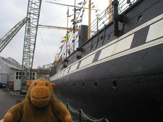 Mr Monkey looking along the port side of the S.S. Great Britain