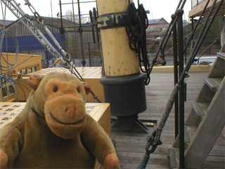 Mr Monkey looking at the base of a mast