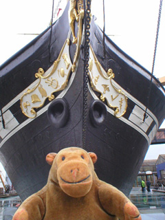 Mr Monkey under the prow of the Great Britain