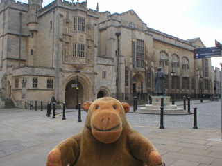 Mr Monkey looking at the central library in Bristol