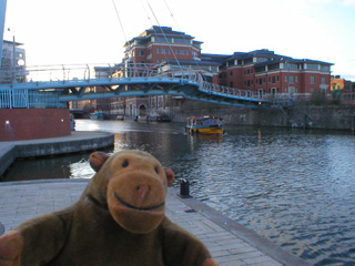 Mr Monkey watching the ferry arrive at the Temple Meads stop