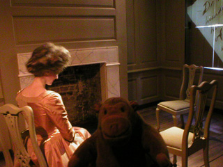 Mr Monkey watching an actress playing the part of Polly Hewson