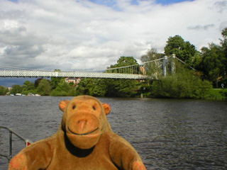 Mr Monkey looking at the Queen's Park suspension bridge