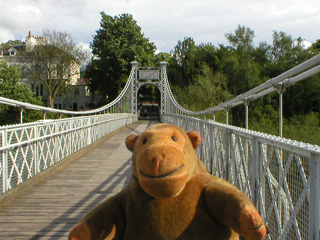 Mr Monkey on the Queen's Park Suspension Bridge