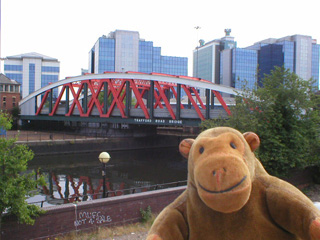Mr Monkey looking at the Trafford Road bridge