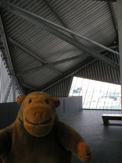 Mr Monkey looking around the viewing platform of the Airshard