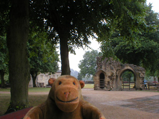 Mr Monkey looking at the ruined porch at Knaresborough Castle