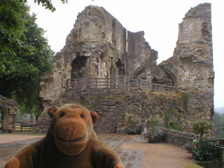 Mr Monkey looking at the ruins of the King's Tower of Knaresborough Castle
