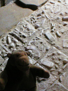 Mr Monkey looking at the artistic floor of the garderobe