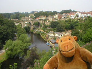 Mr Monkey looking down onto the Knaresborough railway viaduct