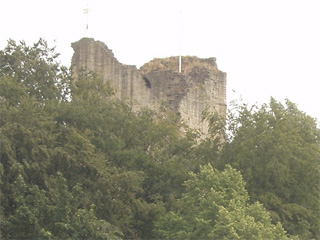 The tower of Knaresborough castle from a distance