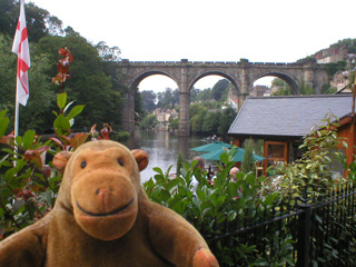 Mr Monkey looking at the Knaresborough railway viaduct