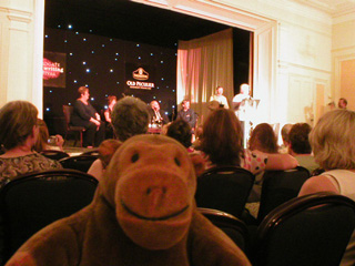 Mr Monkey watching Val McDermid win the Theakston prize