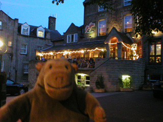 Mr Monkey leaving Joe Rigatoni's restaurant