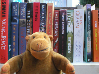 Mr Monkey with his books from Harrogate Crime Writing Festival